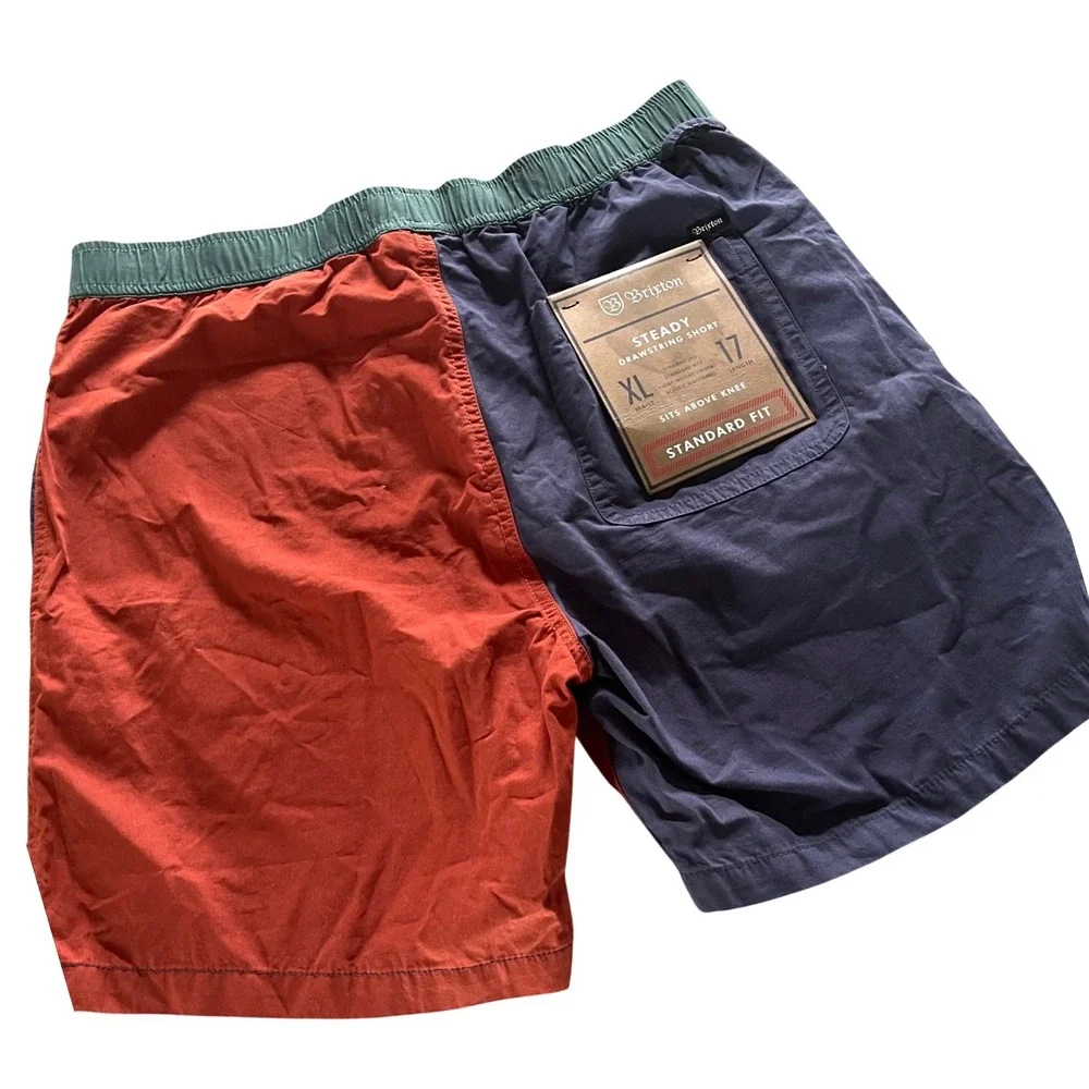 Brixton Steady Drawstring Short Mens L Colorblock Navy Orange Green Skate Canvas